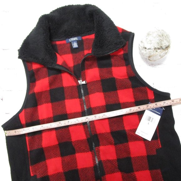 Chaps Sport Red & Black Buffalo Plaid Super Soft Fleece Vest (L) - NWT :-) - Picture 3 of 7